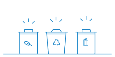 Line art graphic of different waste bins