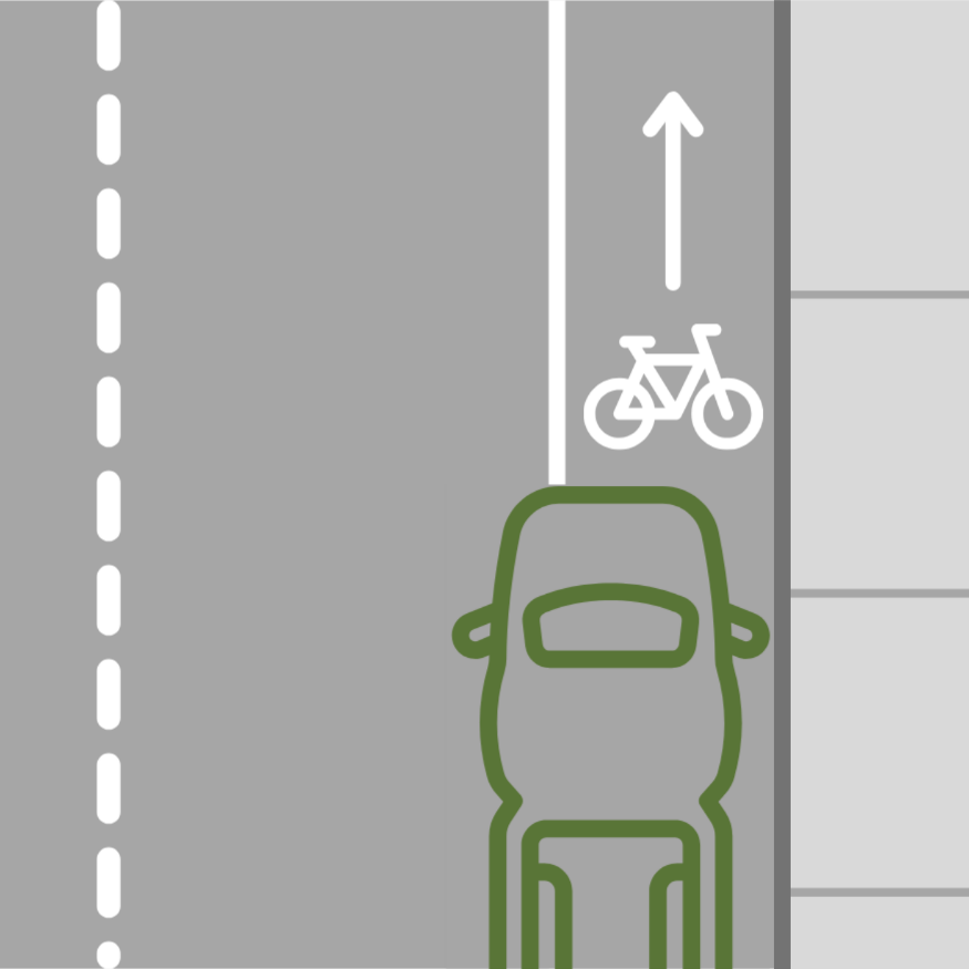 A vehicle is shown from above, blocking a marked bike lane.